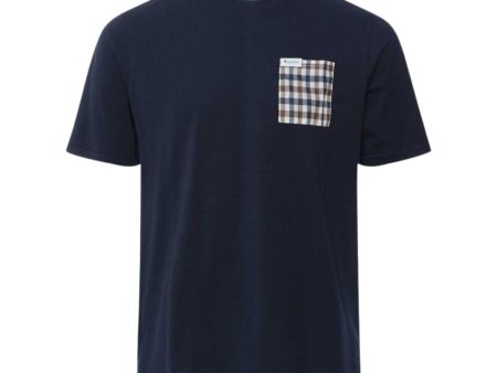 Aquascutum Active Club Check Pocket Navy T-Shirt Cheap