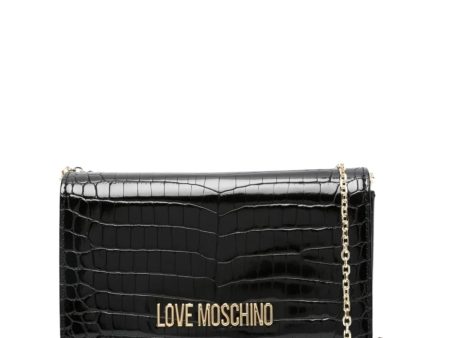 Love Moschino Logo Black Croc Crossbody Bag For Discount