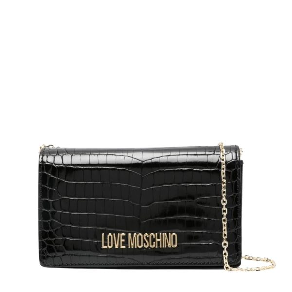 Love Moschino Logo Black Croc Crossbody Bag For Discount