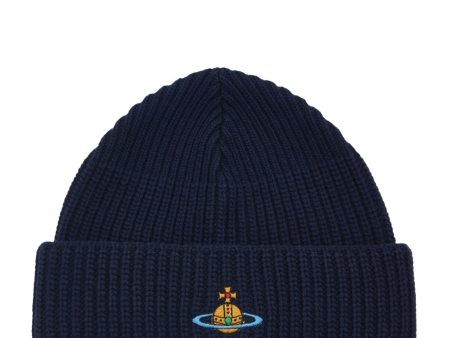 Vivienne Westwood Orb Embroidered Knit Sporty Dark Blue Beanie Supply