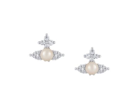 Vivienne Westwood Feodora Platinum White Creamrose Pearl Earrings on Sale