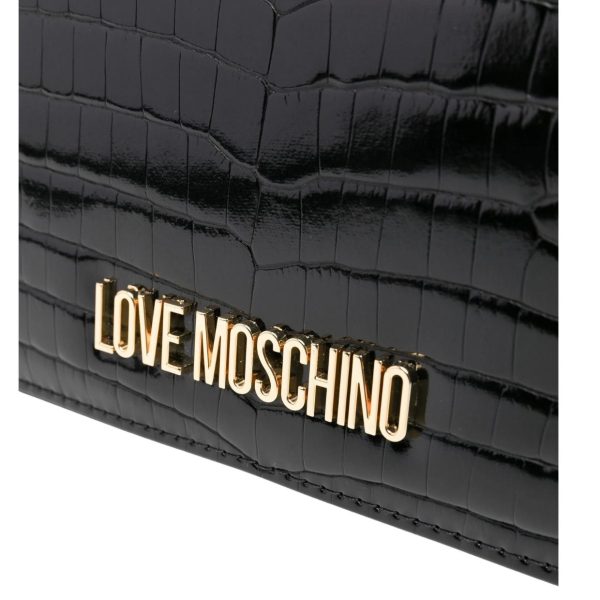 Love Moschino Logo Black Croc Crossbody Bag For Discount